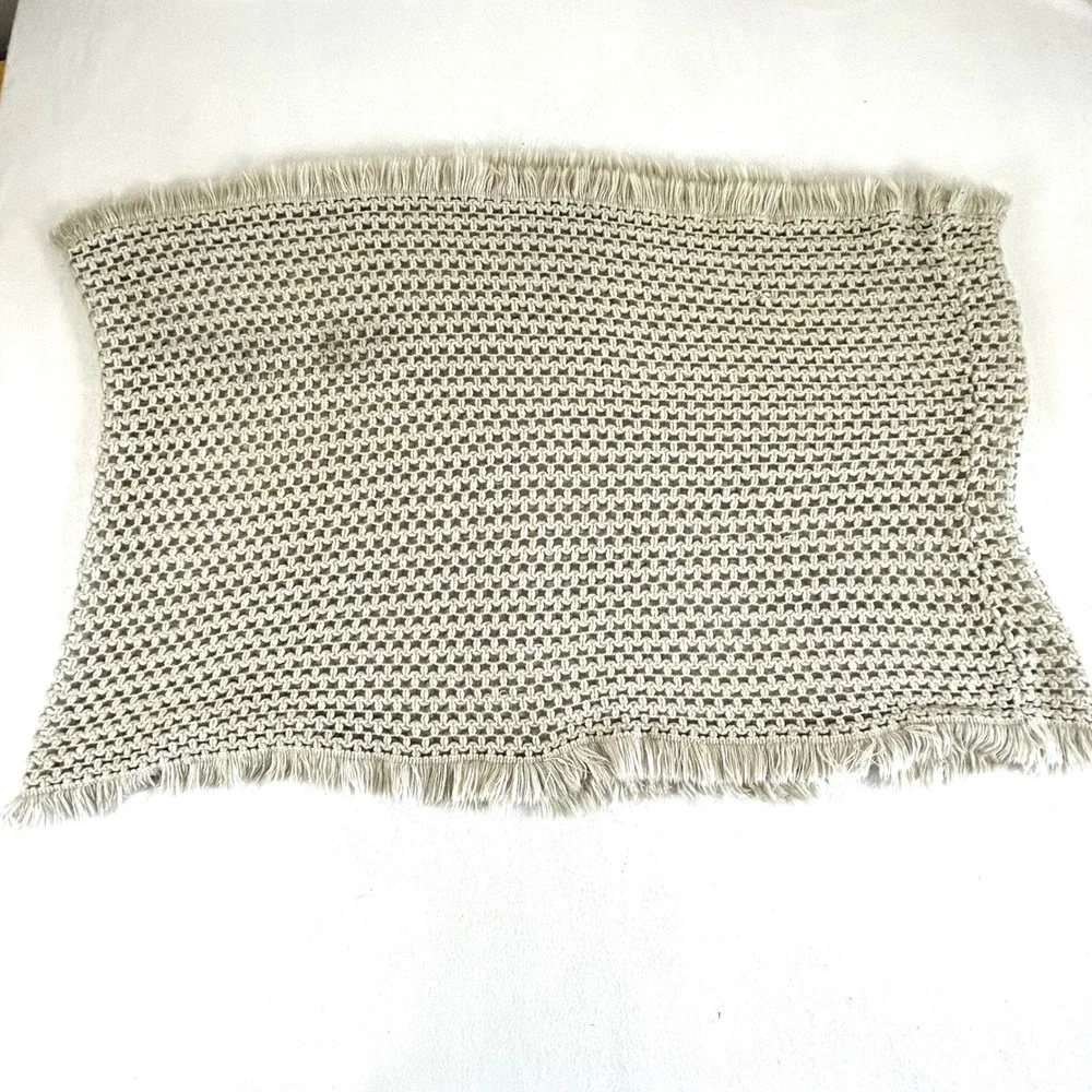 Boho Macrame Table Runner Beige Fringe Trim Open‎ Weave Decorative Textile 0190S